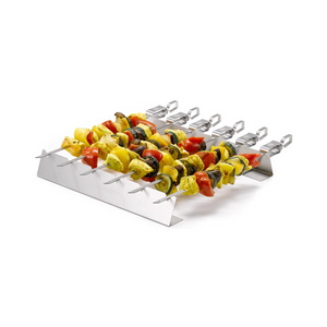 Grillspiess-Set - 6x Edelstahl Grillspieße + Grillgestell + Transporttasche