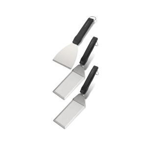 SANTOS Edelstahl Plancha Set 3-Teilig - 2 Grillspachtel, 1 Grillschaber