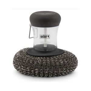 Weber Plancha/Grillplattenbürste, mit Metallschwamm & Behälter für Spülmittel, für optimale Reinigung von Grillplatten, einfaches Reinigen - Schwarz (6209)