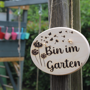 Schild "Bin im Garten" oval 15cm