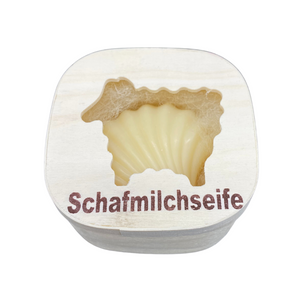 Die Holzwarenfabrik Schafmilchseife "Muschel" in Holzdose mit Sichtfenster Verpackung