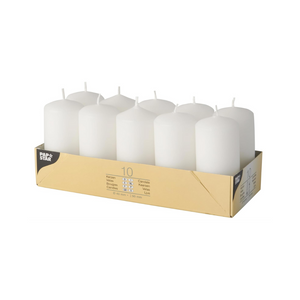 10 Stumpenkerzen Ø 40 mm · 90 mm weiß