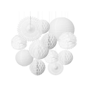 12x Lampions Pom Poms Wabenbälle Fächer Dekoration Set