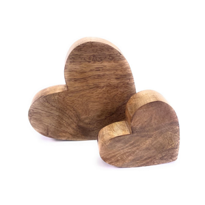2er Set Dekoherzen aus Massivholz – 2,5 cm Dicke Rustikale Holzherzen in 15cm & 10cm