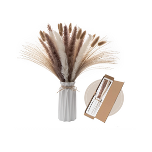44 Stück Pampasgras Getrocknete, Inklusive Vase, Schilfgrasstrauß für Hochzeits-Boho