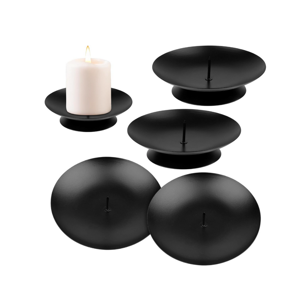 4 STK Kerzenhalter Metall, Stabkerze für Adventskranz mit Dorn, Ø 6 cm Stabkerzenhalter Kerzentüllen für Tischdeko Weihnachten (Schwarz)