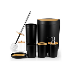 7-teiliges Bambus-Badezimmer-Zubehör-Set aus luxuriösem Kunststoff