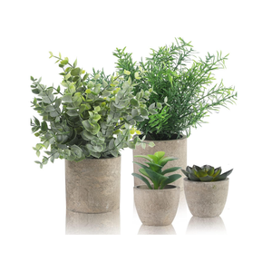 ALAGIRLS 4 Stück Künstliche Pflanzen, Mini Kunstpflanze Eukalyptus Rosmarin Sukkulenten mit Topf Schreibtisch Küche Badezimmer Garten Deko