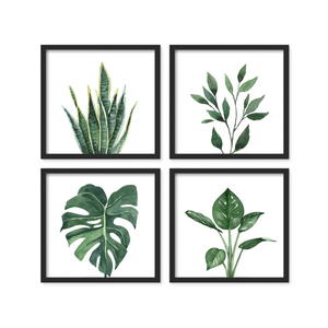 ArtbyHannah Bilder mit Rahmen 25x25cm 4er Set Poster Schwarz Quadratisch Wandbilder mit Holz Rahmen