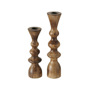 Boltze Kerzenständer Casconda (2-teiliges Set, Kerzenhalter aus Holz, stilvolles Design