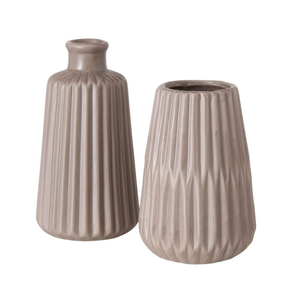 Boltze Vasen Set Esko 2-teilig, Blumenvasen aus Keramik, ø ca. 8,5 cm, ohne Blumen, skandinavischer Stil, Braun Matt