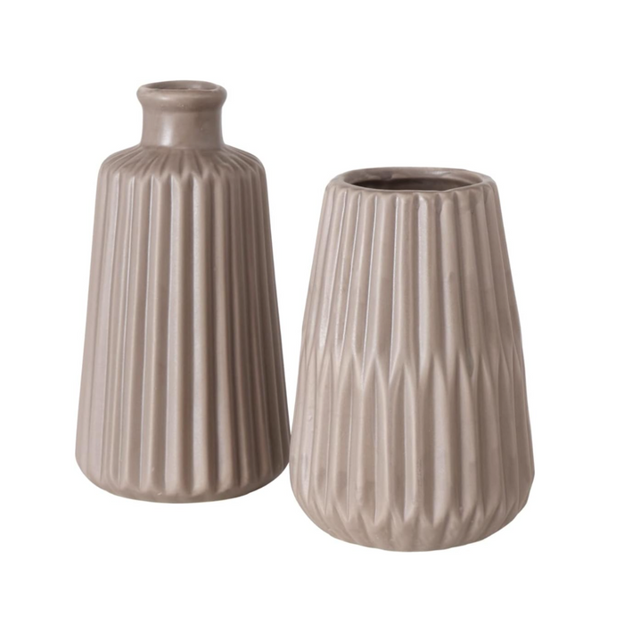 Boltze Vasen Set Esko 2-teilig, Blumenvasen aus Keramik, ø ca. 8,5 cm, ohne Blumen, skandinavischer Stil, Braun Matt