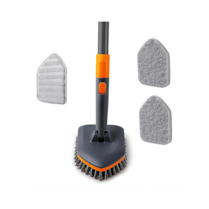 CLEANHOME Schrubber mit Stiel 4-in-1,Reinigungsbürste Bad,Enthält Schrubberbürste 2 Stück Schwammtuch und Mikrofasertücher