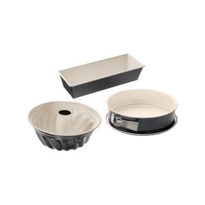 Dr. Oetker 3er Backformen-Set BACK-TREND: Springform, Gugelhupfform und Kastenform, Kuchenformen aus Stahl mit keramisch verstärkter Antihaft-Beschichtung (Farbe: creme/anthrazit), Menge: 3er Set