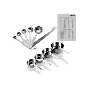 Edelstahl Messbecher und Löffel mit Meßlineal, Küche Umrechnungstabelle Set von 10 Für Trockene und Flüssige Zutaten