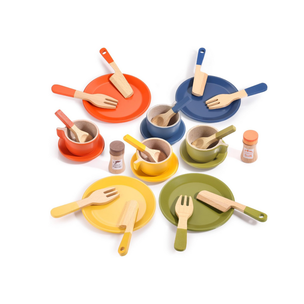 GAGAKU Geschirrset aus Holz Kinder Kinderküchen Spielküche Zubehör Küchenzubehör Kinder Holz