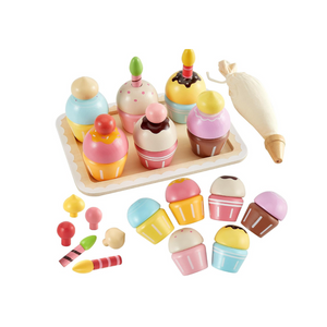 HERSITY Cupcake Spielzeug Torten, Holzspielzeug Küche Gebäck Kinderküche mit Palette