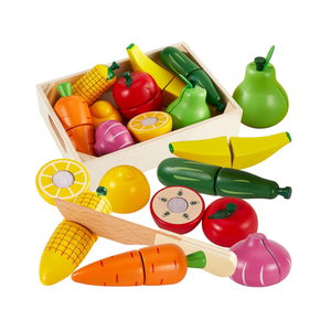 HERSITY Obst Gemüse Schneiden Kinder Holz Lebensmittel Spielzeug, Holzspielzeug Küche mit Aufbewahrungskoffer
