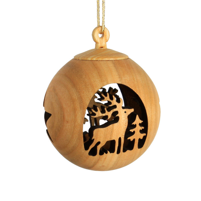 Weihnachtskugel handgesägt aus geöltem Laubholz Motiv Hirsch Ø 6 cm