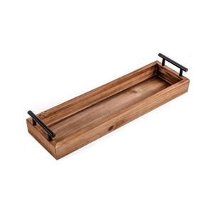 Holz Tablett mit Metallgriffen/Bad Seife Ablage Deko Teelicht Accessoires Ständer Tray/rustikales Holz Braun / 41x12 cm