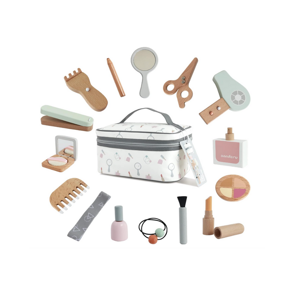 Holzschminke Spielset Set Langlebiges Kinderschminke für Mädchen Friseur Set Spielzeug aus Holz