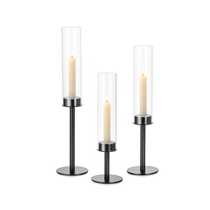 Kerzenständer Glas Kerzenhalter Stabkerzenhalter Schwarz: Candeldo 3er Set Windlicht Kerzenleuchter Modern Kerzenhalter