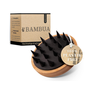 Kopfhaut Massagebürste - (100% Plastikfrei) Shampoo Bürste aus Bambus - Anti-Schuppen Effekt - Zur Kopfmassage beim Duschen - Scalp Massager - inkl. E-Book „Gesunde Kopfhaut“ (Schwarz)