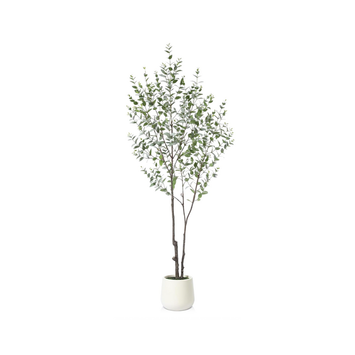 Kunstpflanze Eukalyptus 180cm Künstliche Pflanzen Groß,Plastikpflanzen mit Weiß Topf für Home Decor Zimmerdeko Schlafzimmer Dekoration(1Pack)