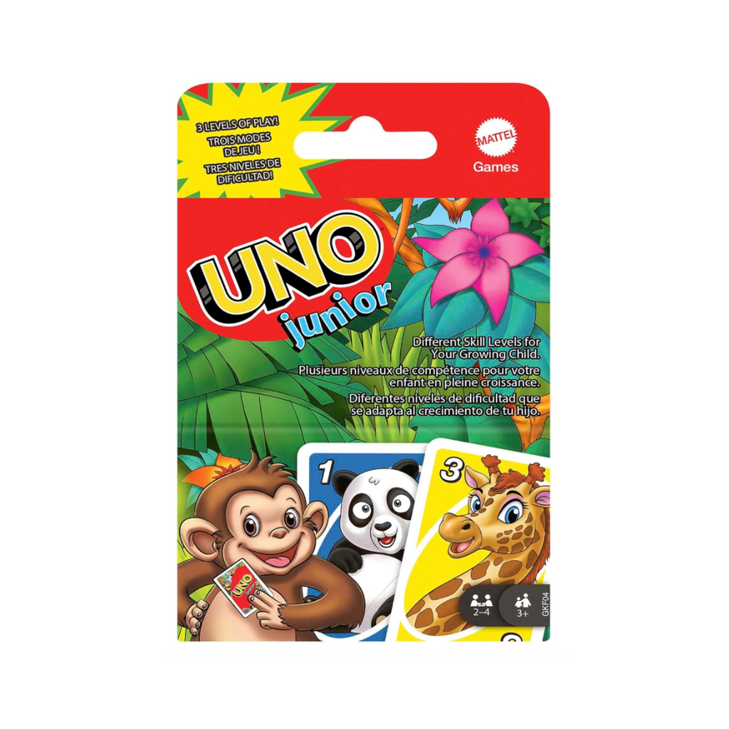 Mattel Games Uno Junior, Uno Kartenspiel, vereinfachte Version mit Zootieren und 3 Schwierigkeitsstufen