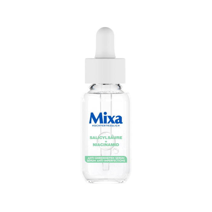 Mixa Anti-Unreinheiten Serum, Für zu Akne neigende und sensible Haut, Mit Salicylsäure, Squalan und Niacinamid, Geeignet für Gesicht & Hals, Hypoallergen, 30 ml