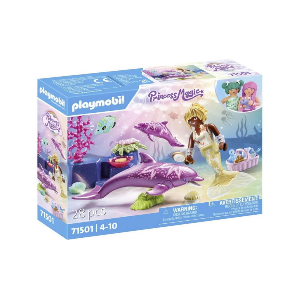 PLAYMOBIL Princess Magic 71501 Meerjungfrau mit Delfinen, liebevolle Pflege der Delfinmama und ihres Babys, mit vielseitigem Zubehör, detailreiches Spielzeug für Kinder ab 4 Jahren