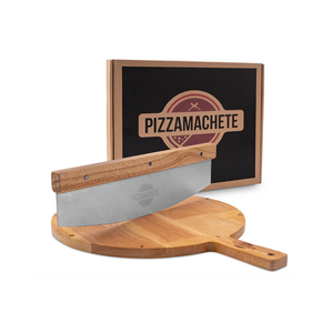 Pizzaschneider + Pizzabrett , Pizza Set bestehend aus Wiegemesser und Pizzaschneidebrett
