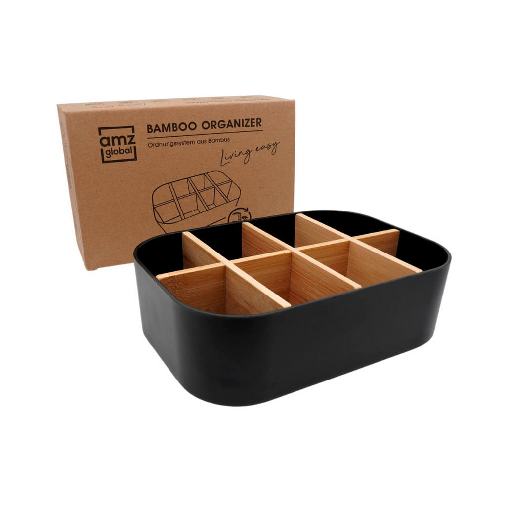 Premium ECO Bambus Organizer für Kosmetik, Schreibtisch, Küche, Badezimmer, Barzubehör und Haushalt, 8 Fächer, rutschfest, multifunktional, ohne Plastik