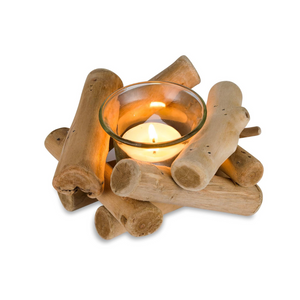 Rustikale Kerzenständer Teelichthalter Holz, Kerzenhalter Vintage mit Glas Tasse