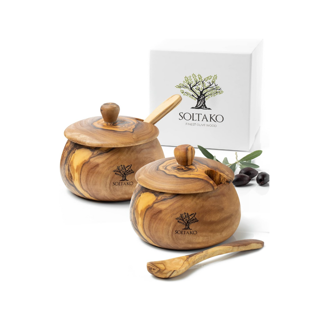 SOLTAKO Olivenholz Salz- & Zuckerdose Spicery 2er Set.