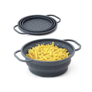 Sanni Shoo hitzebeständiges Falt-Sieb 26 cm Ø - faltbares, klappbares, platzsparendes Sieb, Seiher, Nudelsieb, Dämpfeinsatz für Küche und Camping aus Silikon u. Metall (anthrazit)