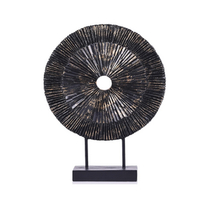 Schwarz-goldene Heimdekor-Skulptur, kreisförmige Linie, abstraktes einzigartiges Design, Statue für Wohnzimmer, Kamin, Regal, Büro, Konsole, Esstisch, Tafelaufsatz (Schwarz-Gold)