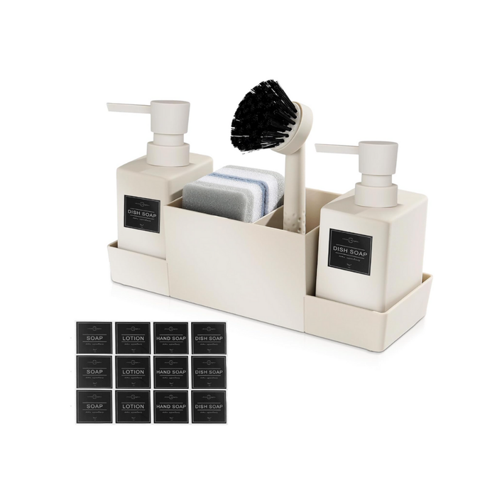 Spülbecken Organizer, Küchen Organizer Spüle Set aus Kunststoff mit Spülmittelspender