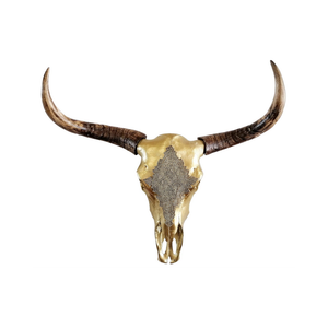 Stierkopf Stier Bullenkopf Bullenschädel Geweih Hörner Wanddekoration Polyresin Riesig Gold Groß