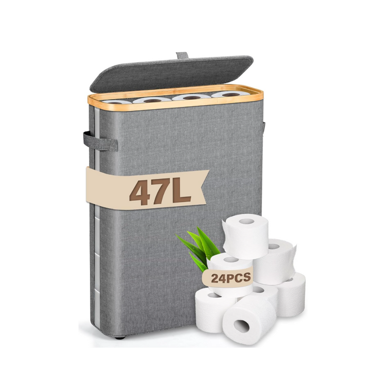Toilettenpapier Aufbewahrung Korb mit Deckel, 47L Bambus Toilet Paper