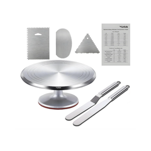 Tortenplatte Drehbar Aluminiumlegierung, Yizish Drehbare Tortenplatte 31 cm, Drehteller Torte Dekorationssets mit 2 Eisspatel und 3 Teigschaber Edelstahl zum Backen, Gebäck und Muttertag