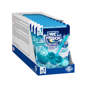 WC-Frisch Kraft Aktiv Türkisspüler Meeresfrische (10er Pack), WC Reiniger für eine sichtbare Reinigung mit türkisem Wasser, Duftsteine für einen intensiven WC Duft