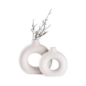 Weiße Donut Keramik Vase Satz von 2 für Moderne Home Decor