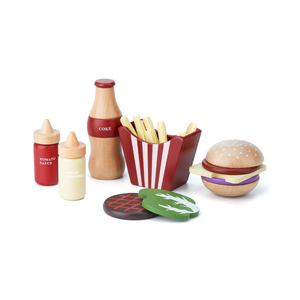 Wooden Play Food for Kids Pretend Hamburger Set Fast Food ToyPlay