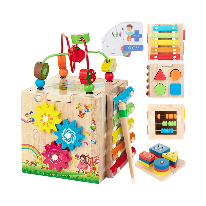 Bravmate - Aktivitätswürfel aus Holz | 8-in-1 Montessori-Spielzeug