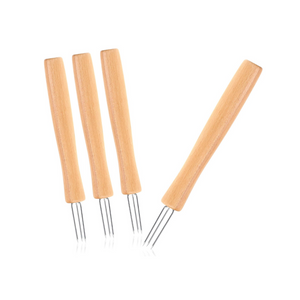 com-four® 4x Pellkartoffel-Gabel mit 3 Zinken, aus rostfreiem Edelstahl 430 und Buchholz