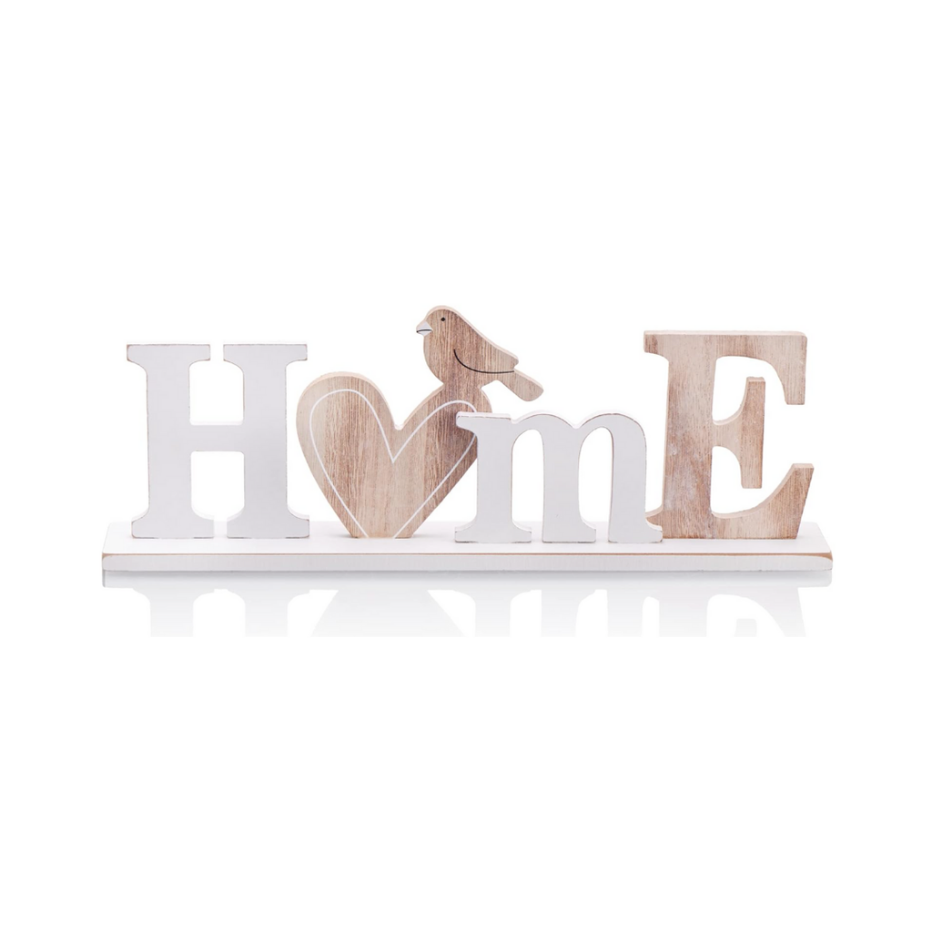 com-four® Deko Aufsteller aus Holz - XL Schriftzug HOME mit Herz und Vogel - dekorativer Aufsteller für Frühjahr und Sommer - Deko-Schriftzug zum Hinstellen (1 Stück - Home - XL)