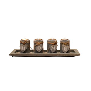 dszapaci Teelichthalter-Set Holz Tablett