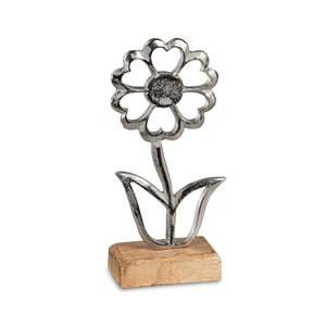formano Dekoaufsteller Blume aus Aluminium & Mangoholz 20 cm - Silberfarben