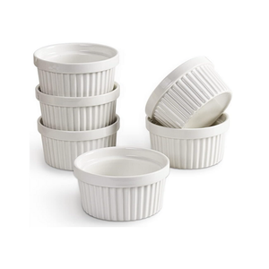 homEdge Porzellan-Auflaufförmchen-Set, 240 ml-Eisschüssel, Creme-Brûlée-Auflaufförmchen-Soufflé-Becher zum Backen, 6er-Set weiß
